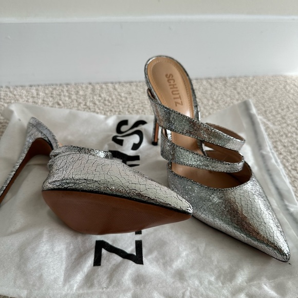 Schutz Metallic Leather Heel Mule *BRAND NEW W TAGS* - Picture 3 of 4